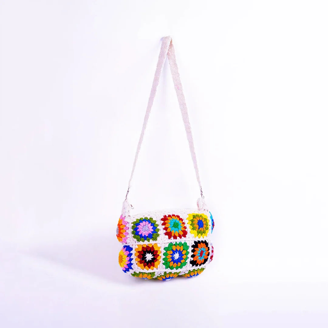 Colourful Floral Crochet Shoulder Bag