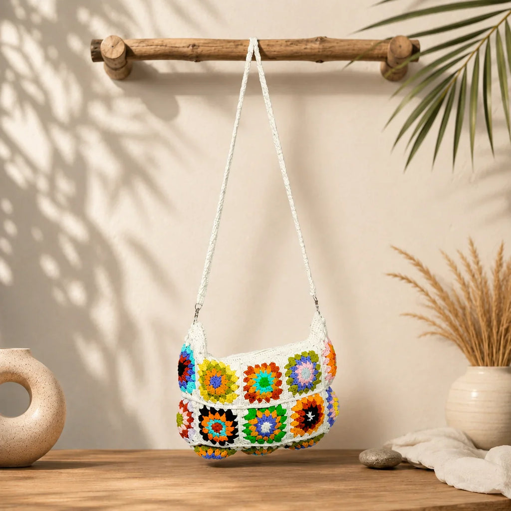 Colourful Floral Crochet Shoulder Bag